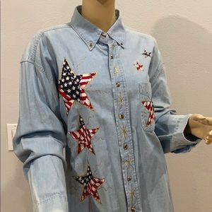 Camp Creek Women’s Long Sleeve Denim American Flag